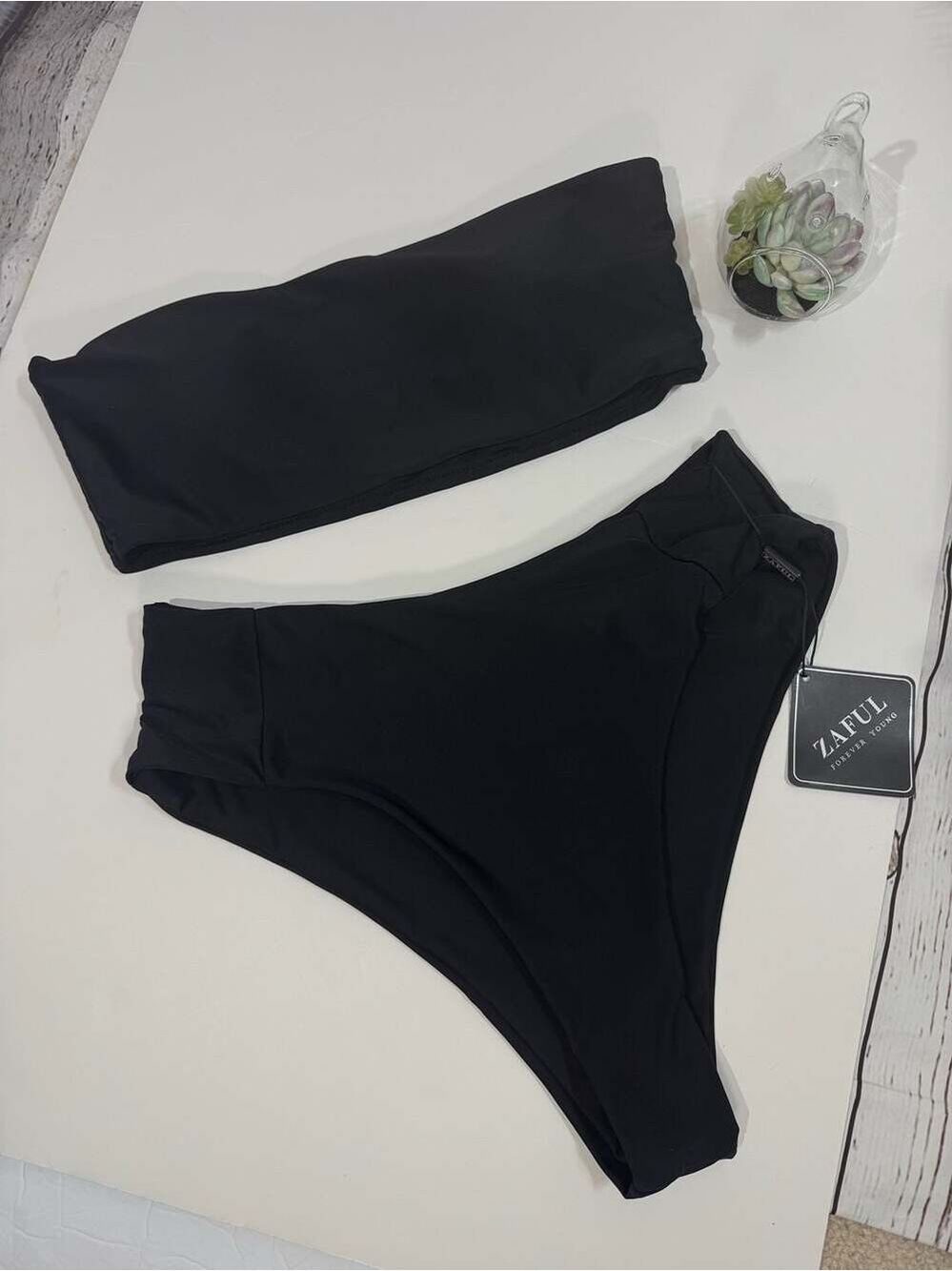 ZAFUL Forever Young Collection Black High-Waist Bandeau Bikini Set Medium (6) - Picture 1 of 8